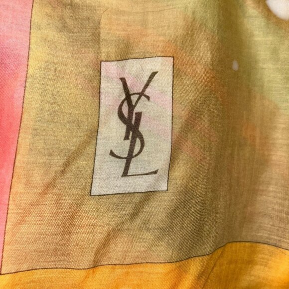 YSL vintage neutrals khaki pastel graphic print polished cotton scarf shawl wrap - Picture 2 of 7